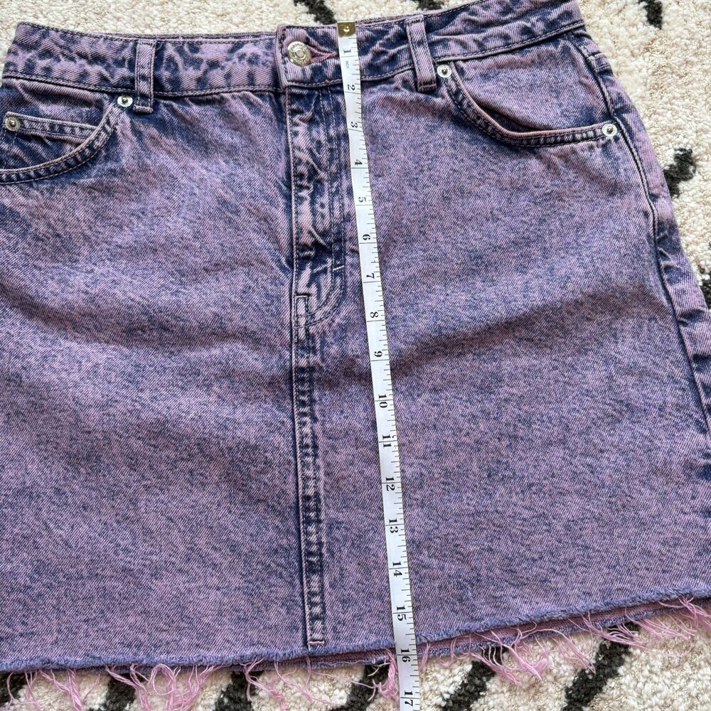 Topshop Moto Denim Mini Skirt Womens 8 Purple Acid Wash Raw Hem 90s RARE ASOT - Picture 8 of 8
